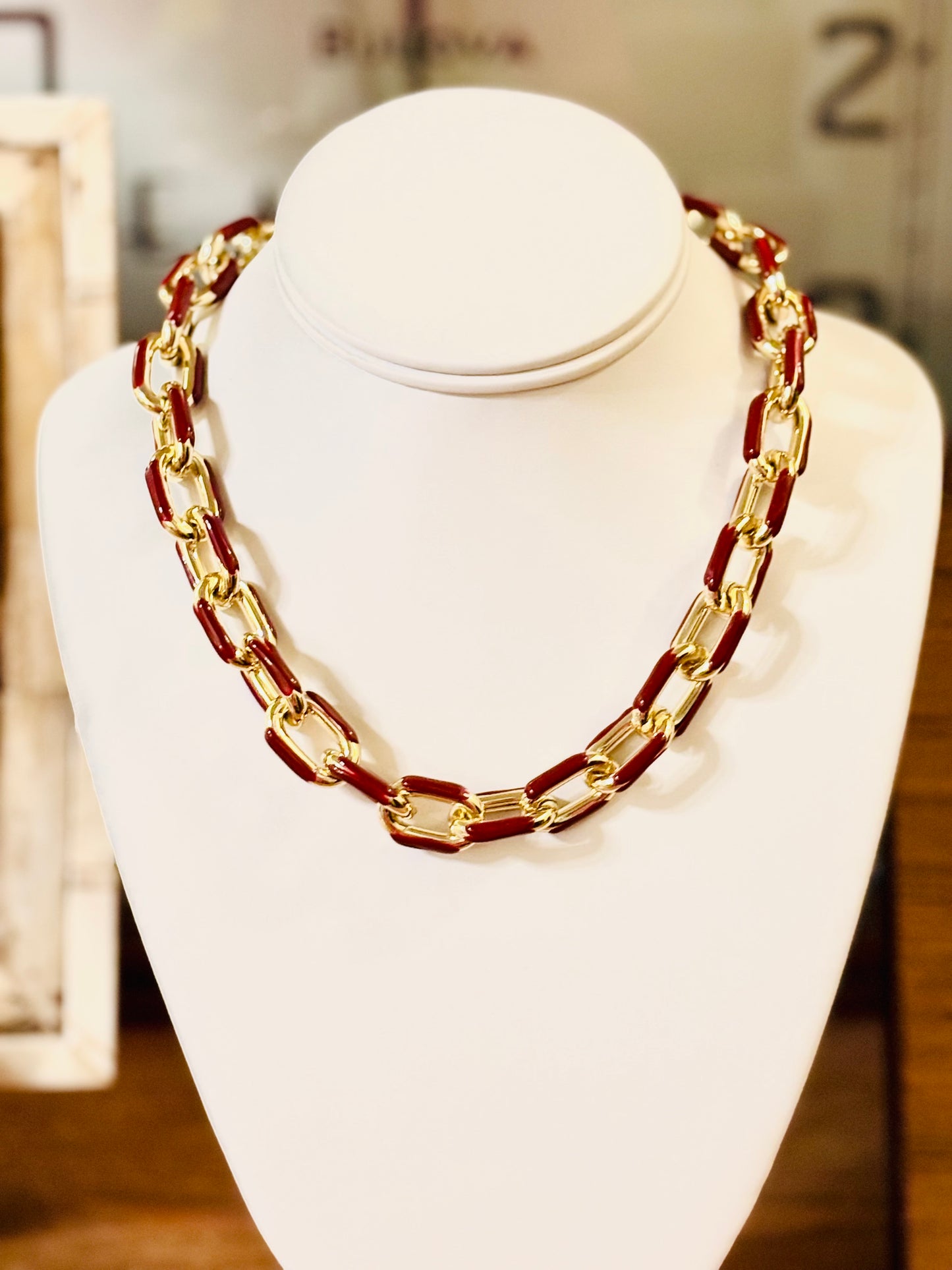 Enamel and Gold Link Necklace