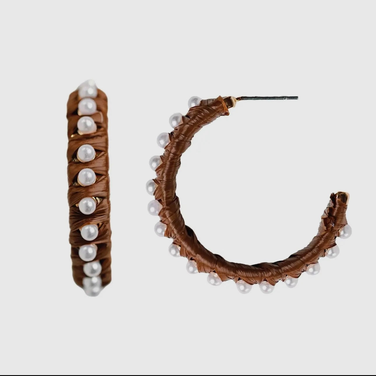 Natural Studded Pearl Raffia Hoop Earring