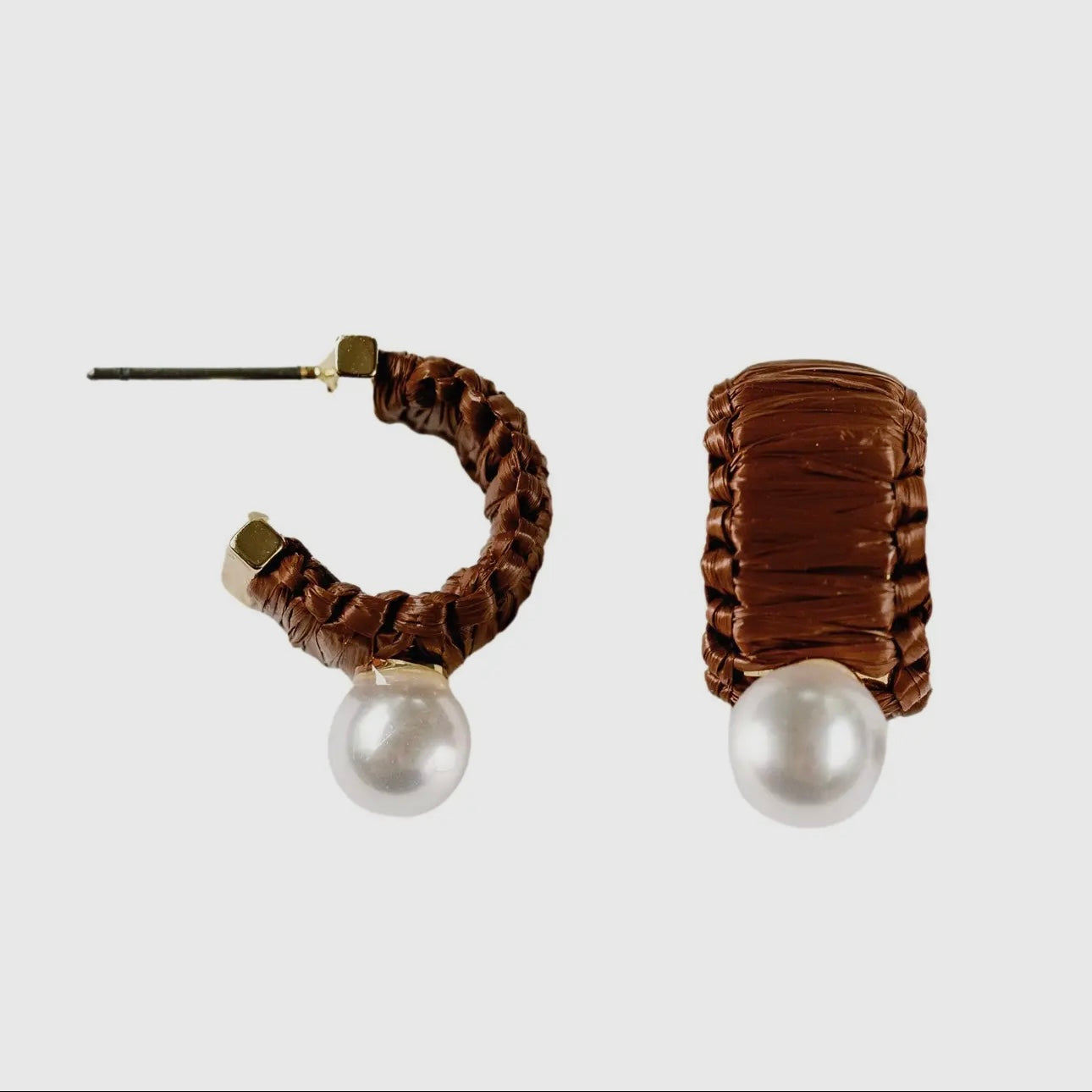 Raffia Wrapped Huggie w Pearl
