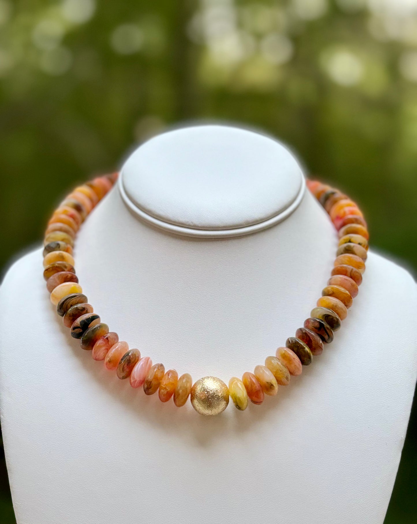 Multi Color Rondelle necklace with Brushed Gold Ball