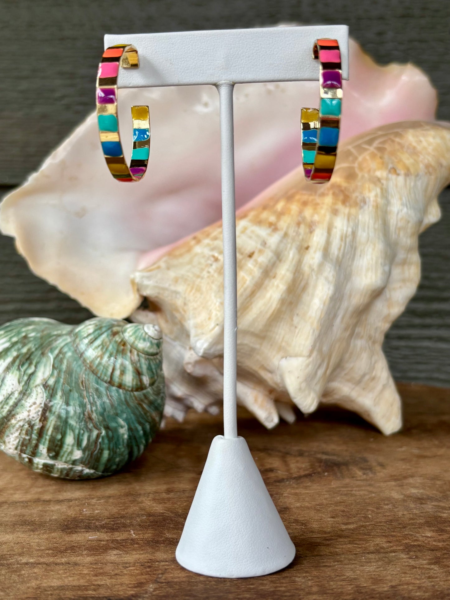 Gold & Rainbow Enamel Stripe Hoop