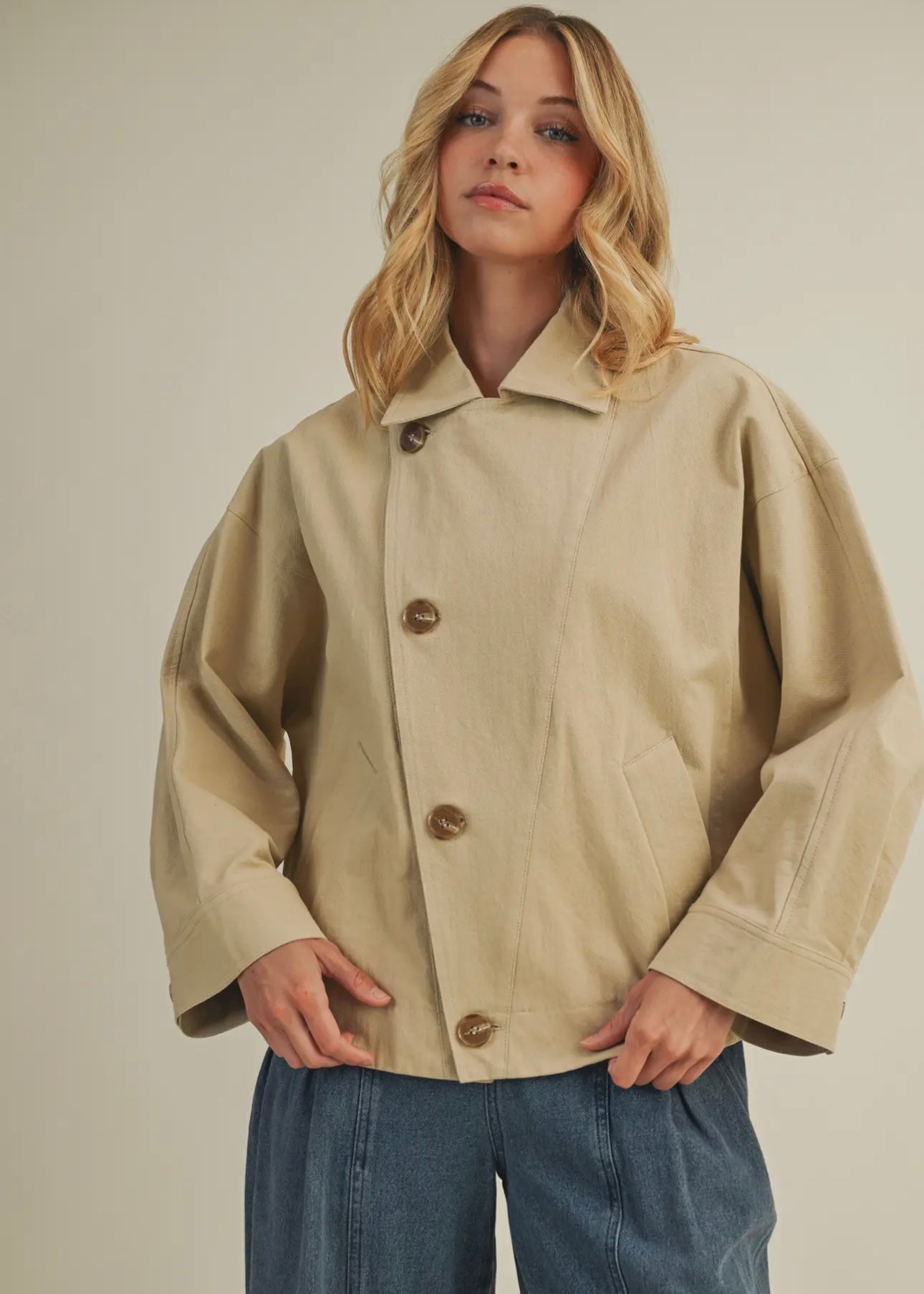 Asymmetric Button Closure Jacket