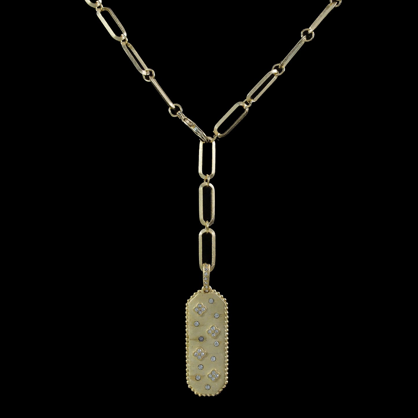 Paper Clip Style Necklace Rectangle Pendant
