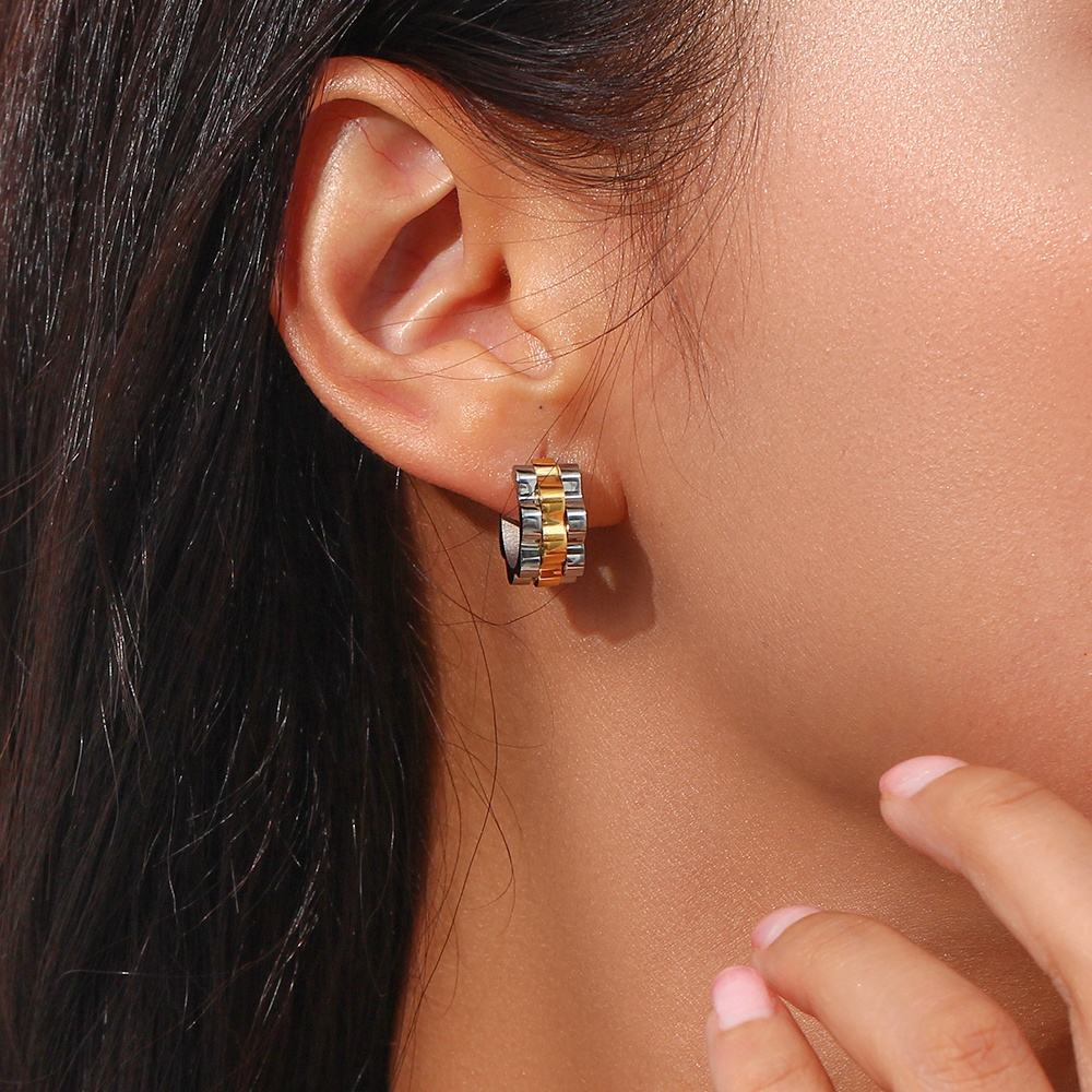 Two-Tone Braided Huggie Earrings 18k Gold and Silver Non-Tarnish