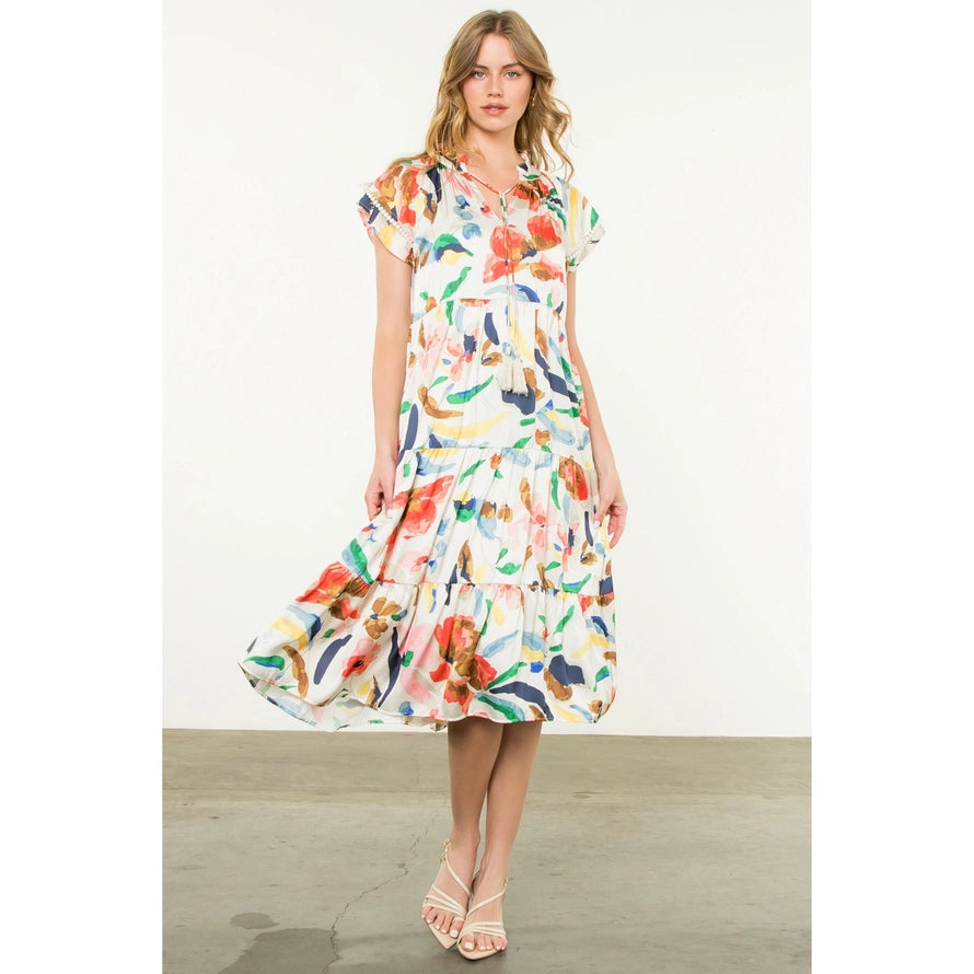 Flutter Sleeve Tiered Floral Dress