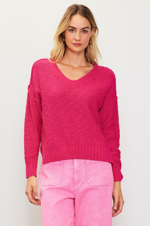 Peony Pink V Neck Sweater