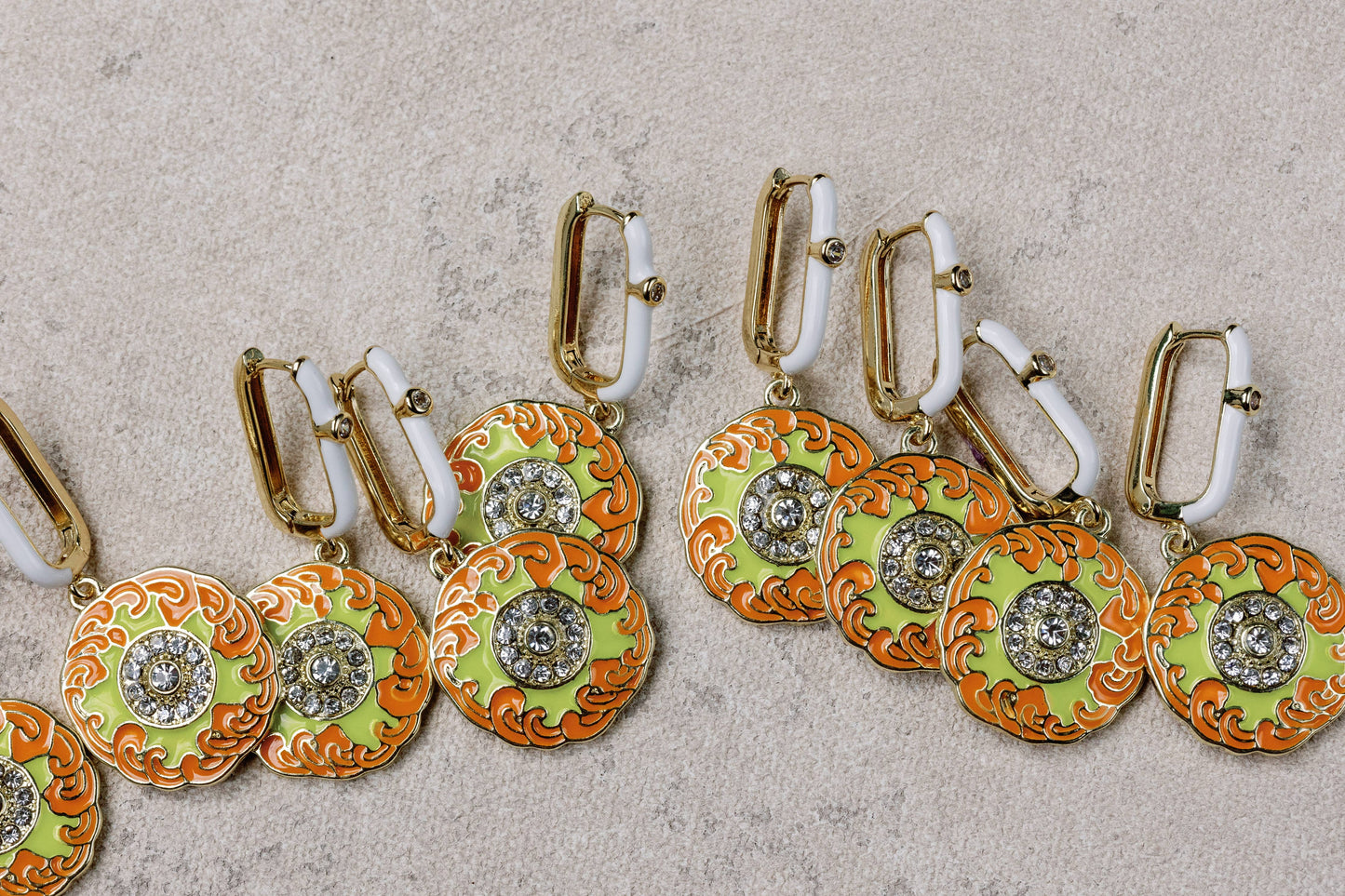 Orange Diamond Capri Tile Charm Earrings