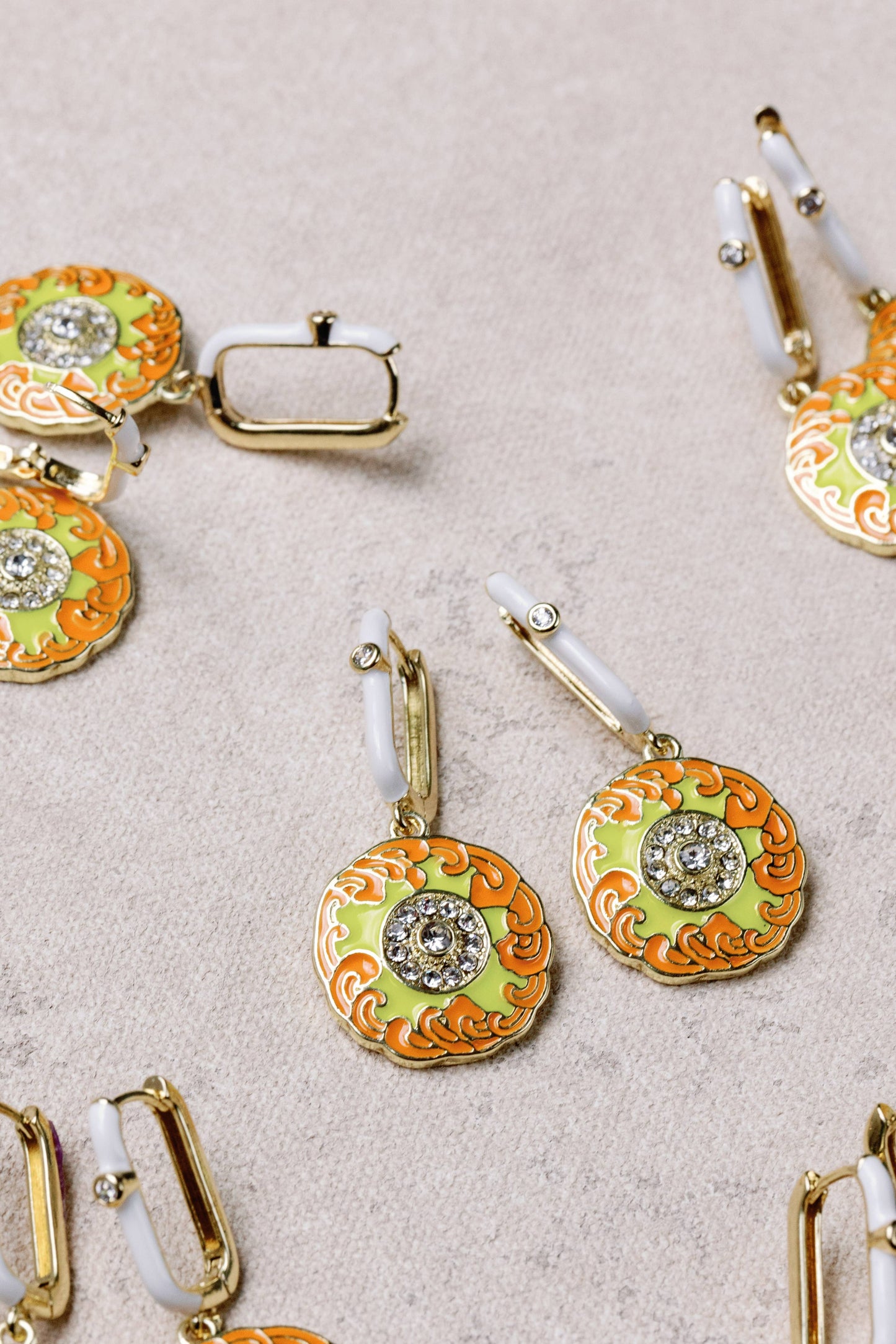 Orange Diamond Capri Tile Charm Earrings