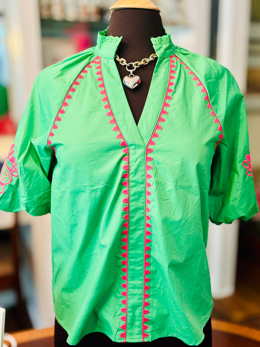 Embroidered Puff Sleeve Top