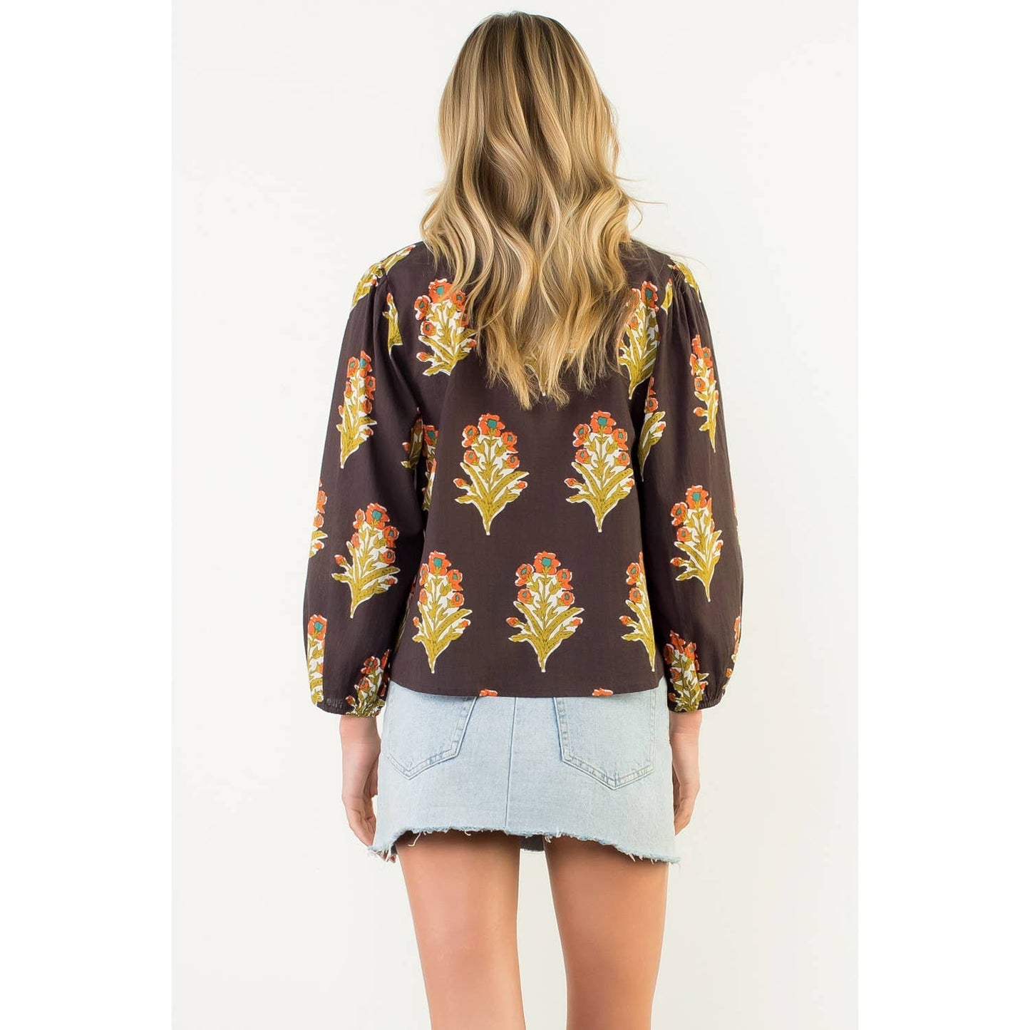 Long Sleeve Floral Detail V-Neck Top