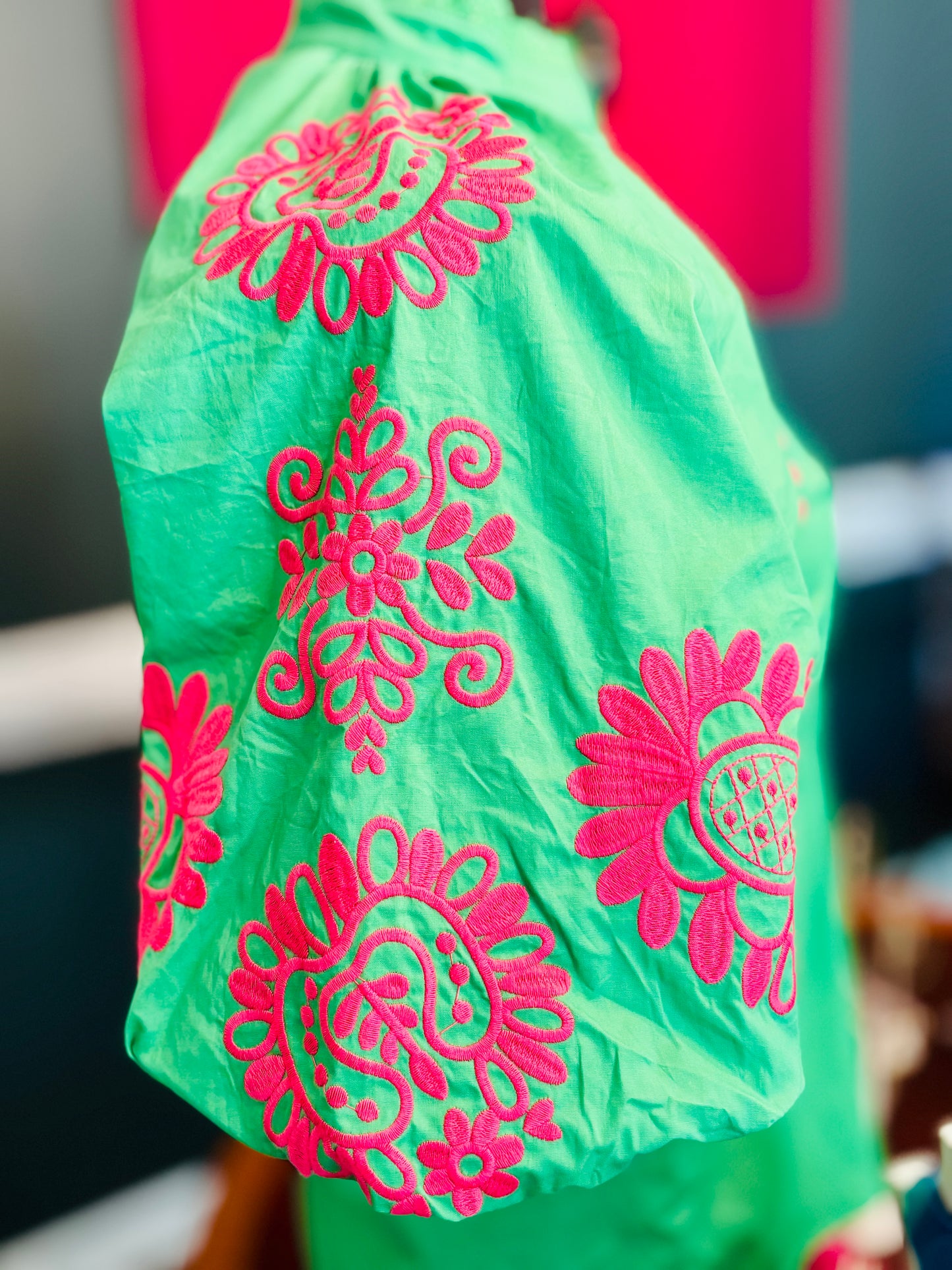 Embroidered Puff Sleeve Top