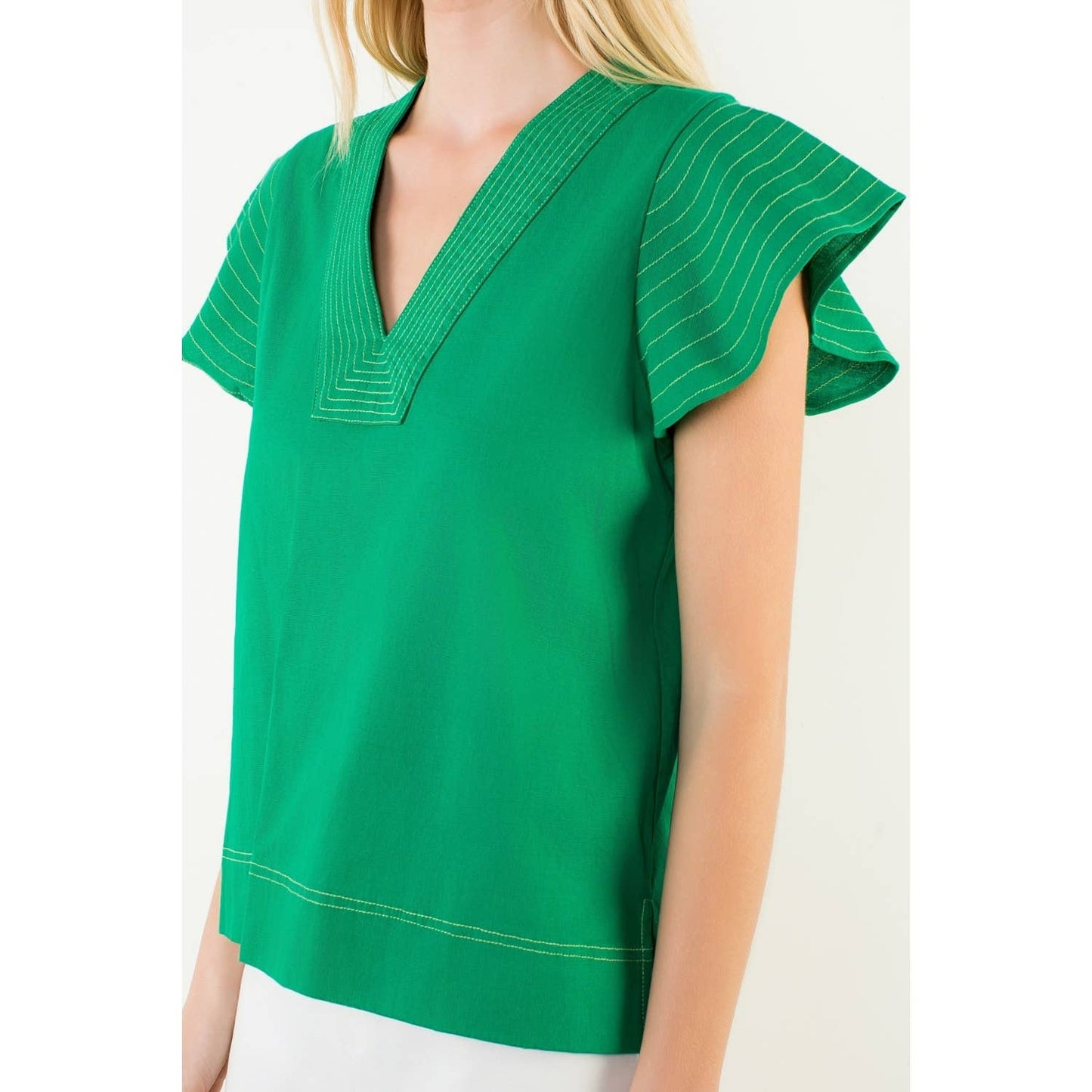 Stitched V-Neck Short Sleeve Top