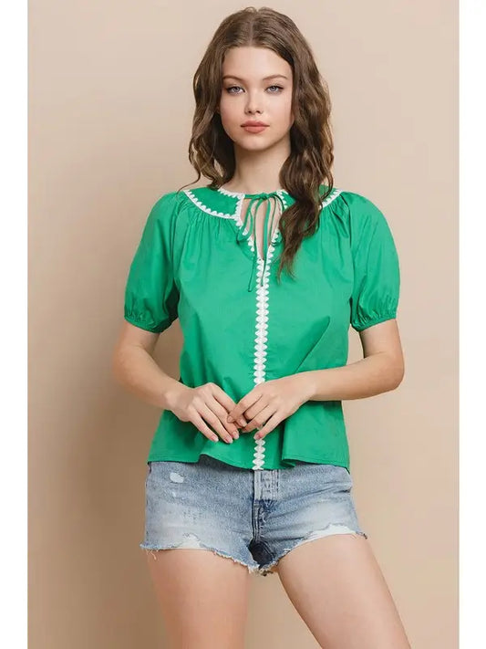 Embroidered Puff Sleeve Top