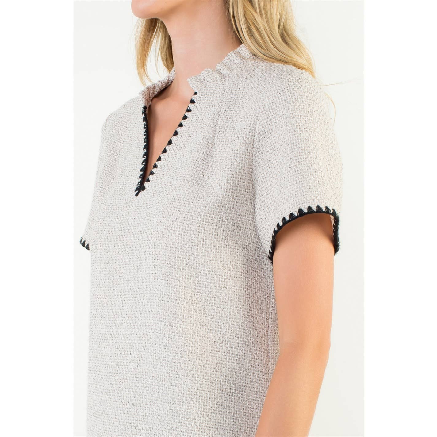 Tweed Short Sleeve Top with Trim