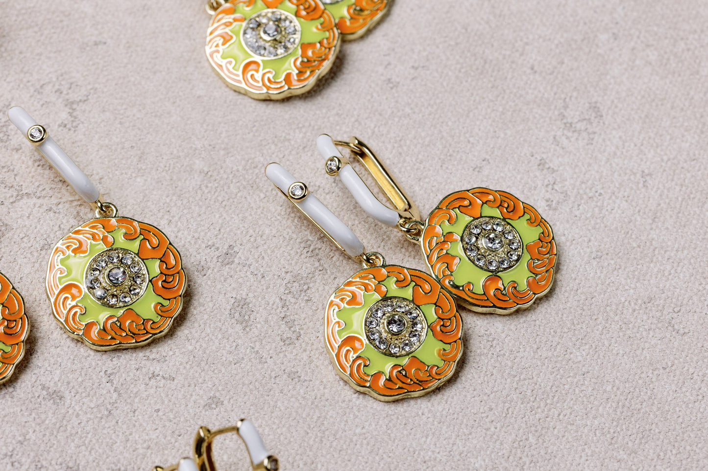 Orange Diamond Capri Tile Charm Earrings
