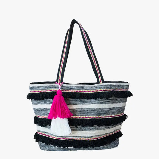 Taisha Stripped Cotton Tassel Tote