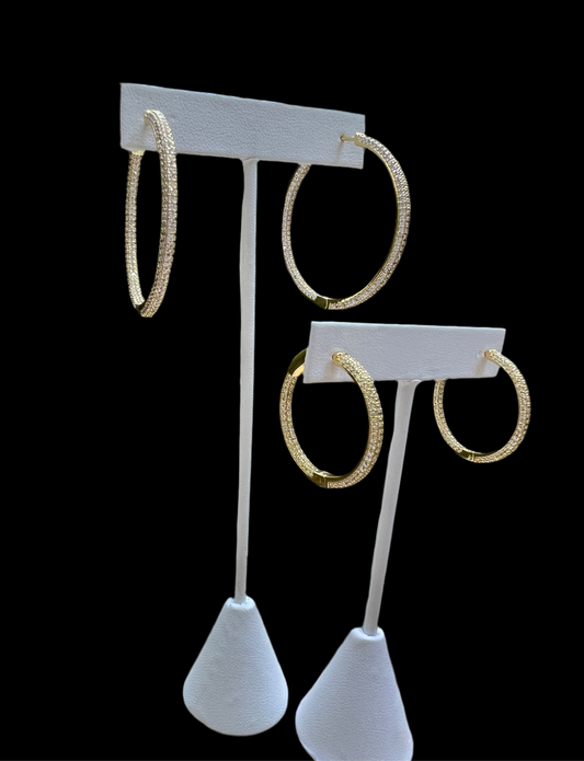 Gold Hoop - Faux Pave Diamond