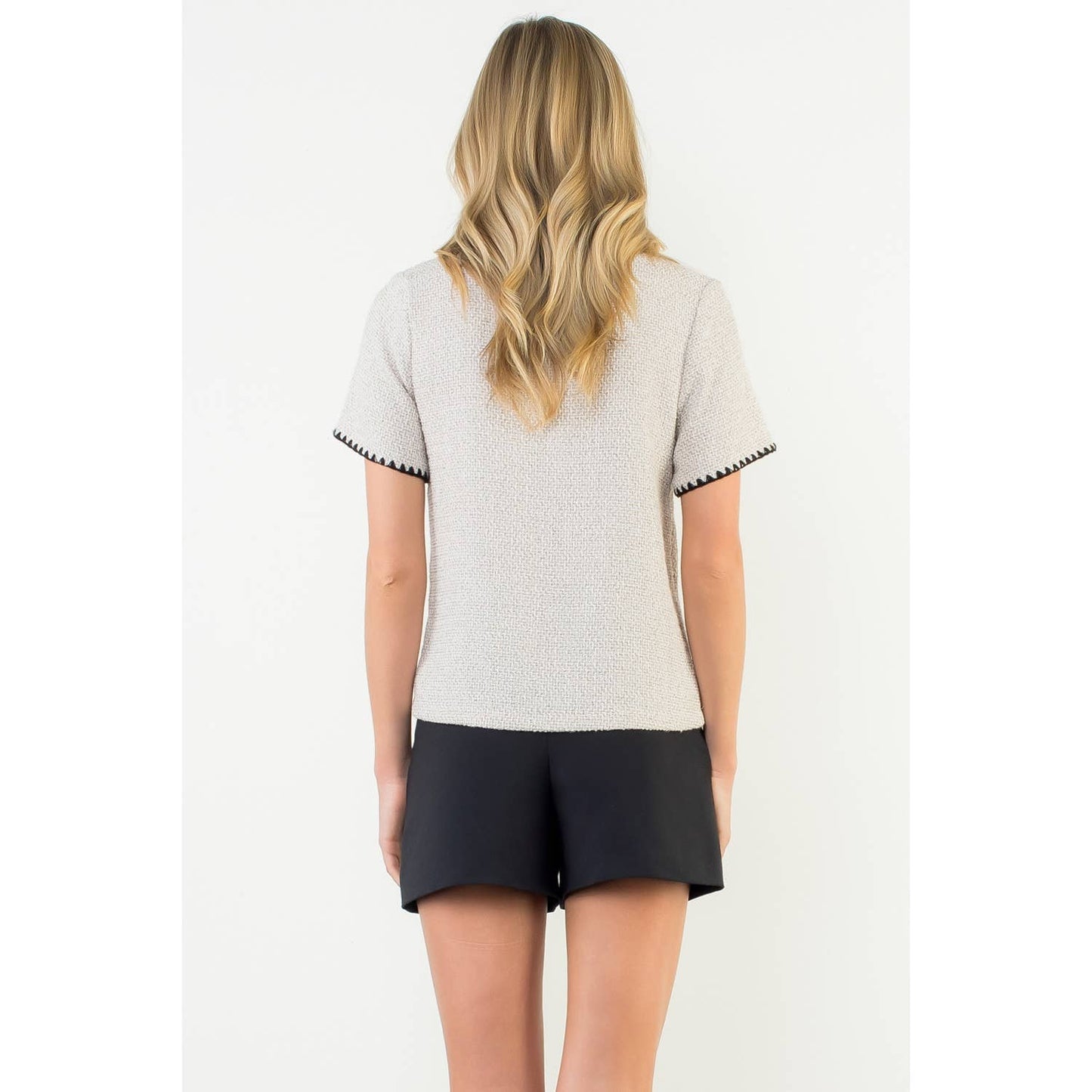 Tweed Short Sleeve Top with Trim