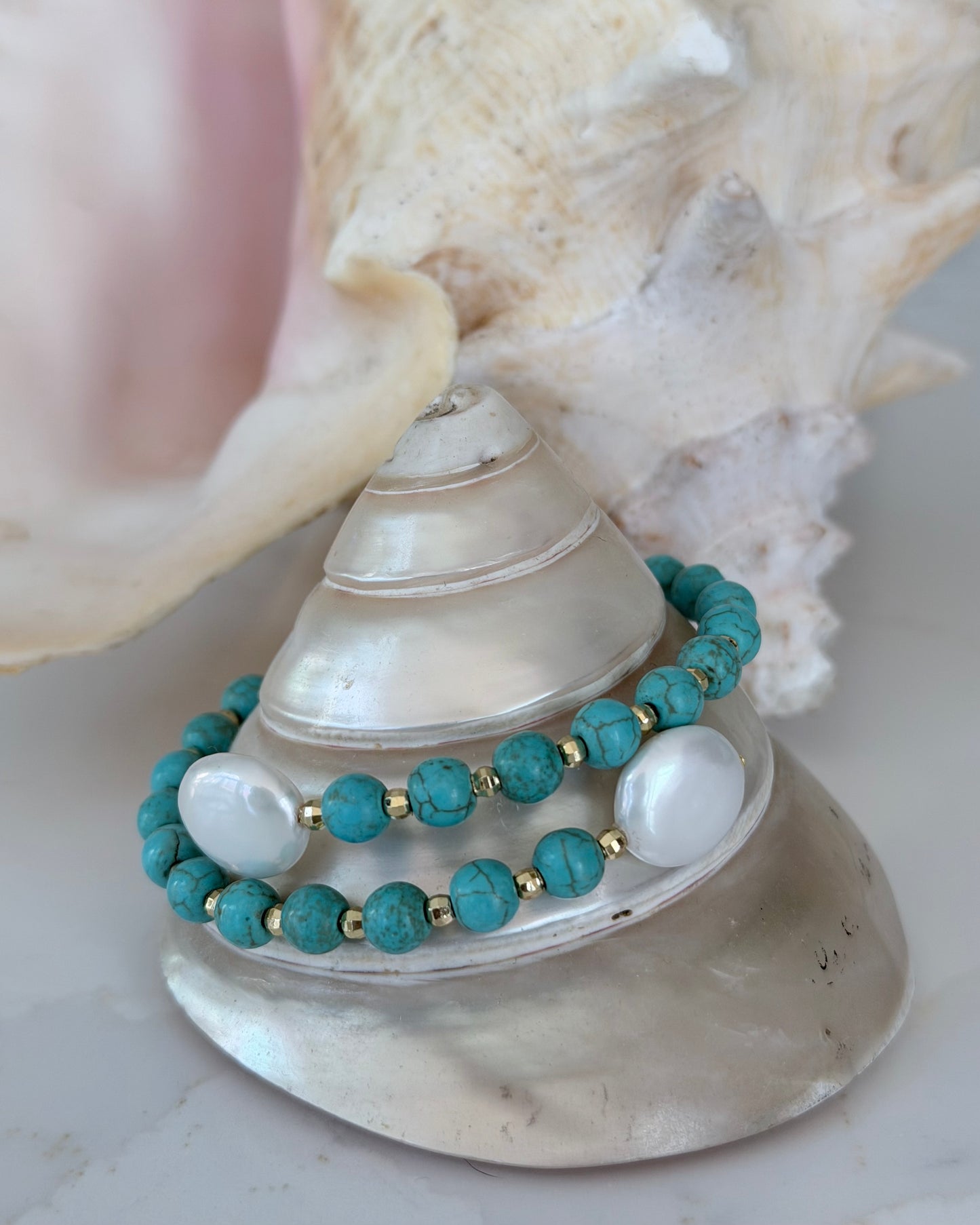 Coin Pearl Coil Bracelet