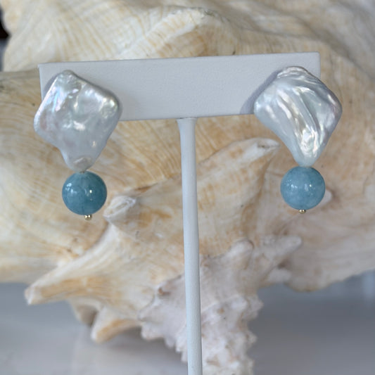 Keshi Pearl w Stone Drop Earring