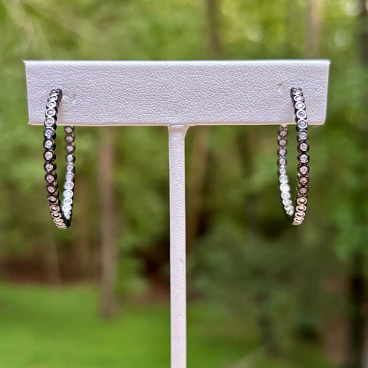 Black Rhodium Hoops w Silver Crystals
