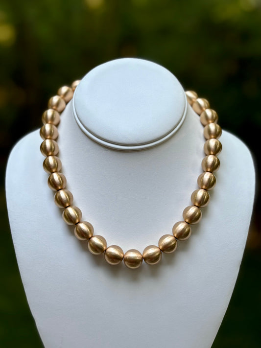Gold Satin Plated 14mm Bead Necklace