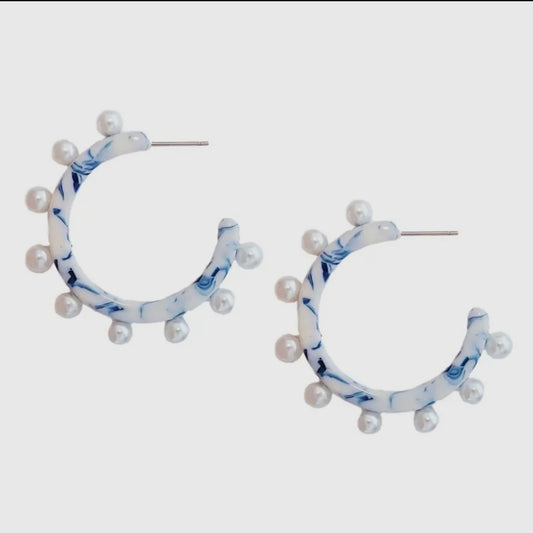 Blue & White Pearl Hoop