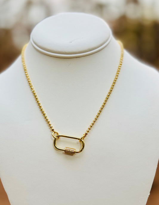 Gold bead necklace w Carabiner