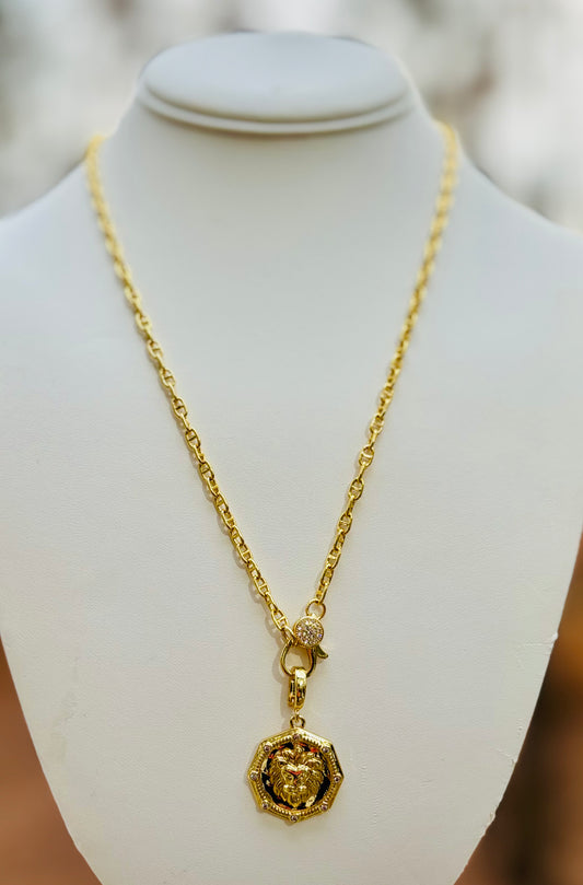 Lion Head Charm Gold Necklace