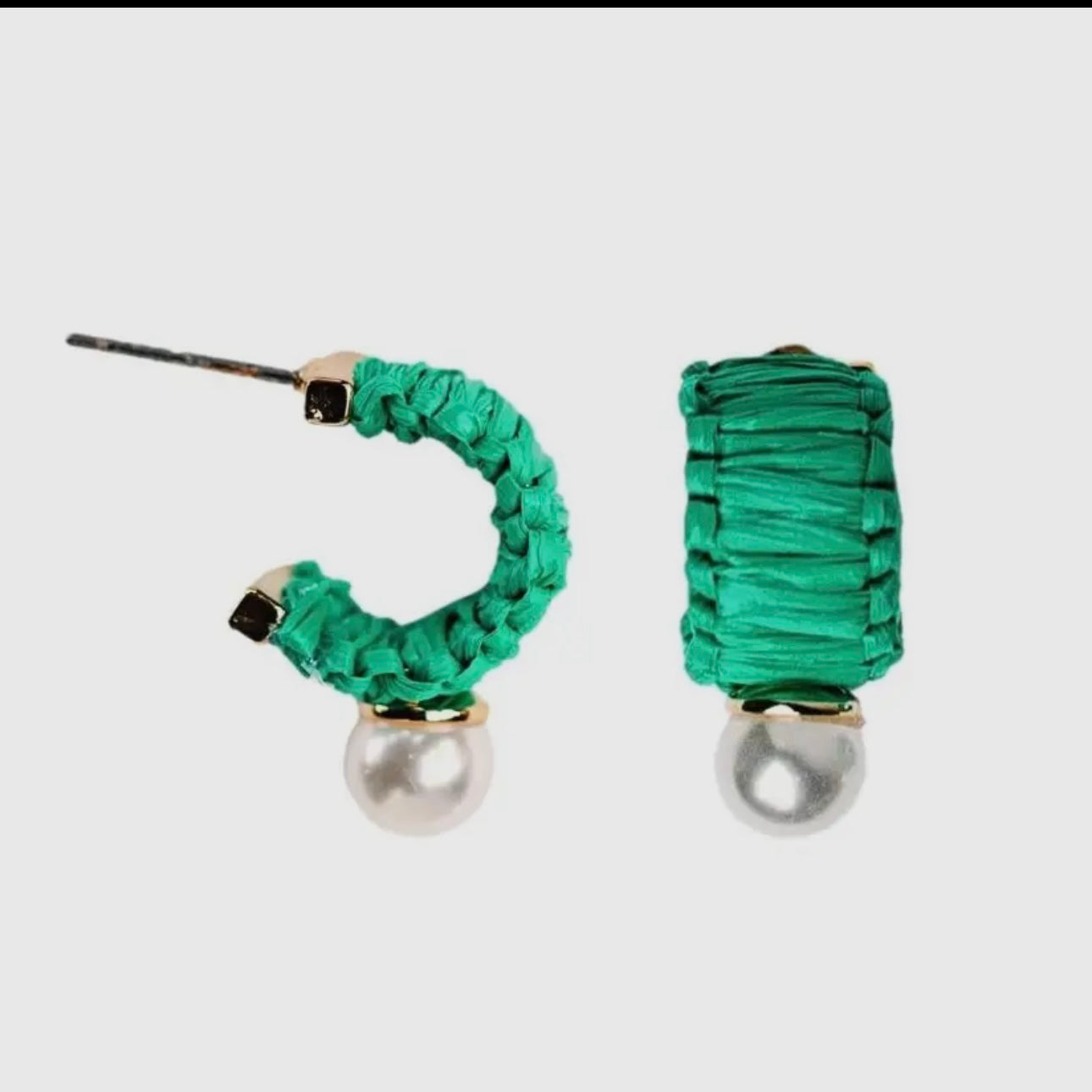 Raffia Wrapped Huggie w Pearl