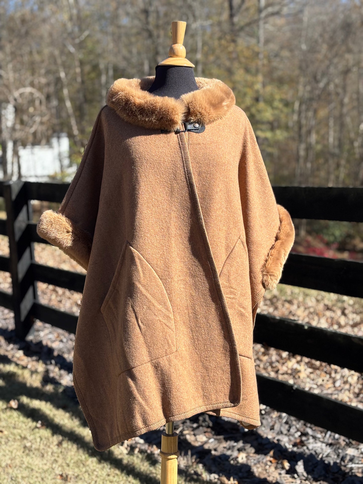 Faux Fur Trim Cape