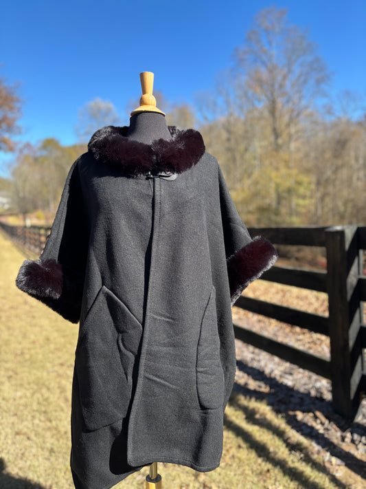 Faux Fur Trim Cape