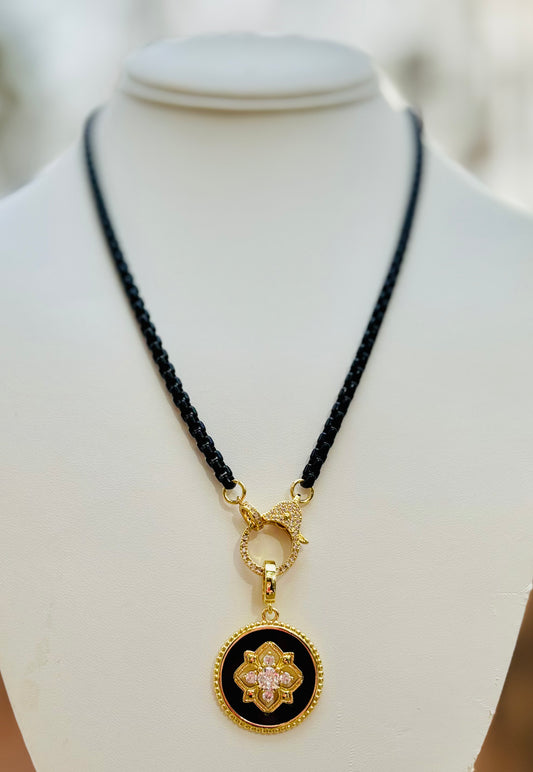 Black Enamel Necklace w Charm