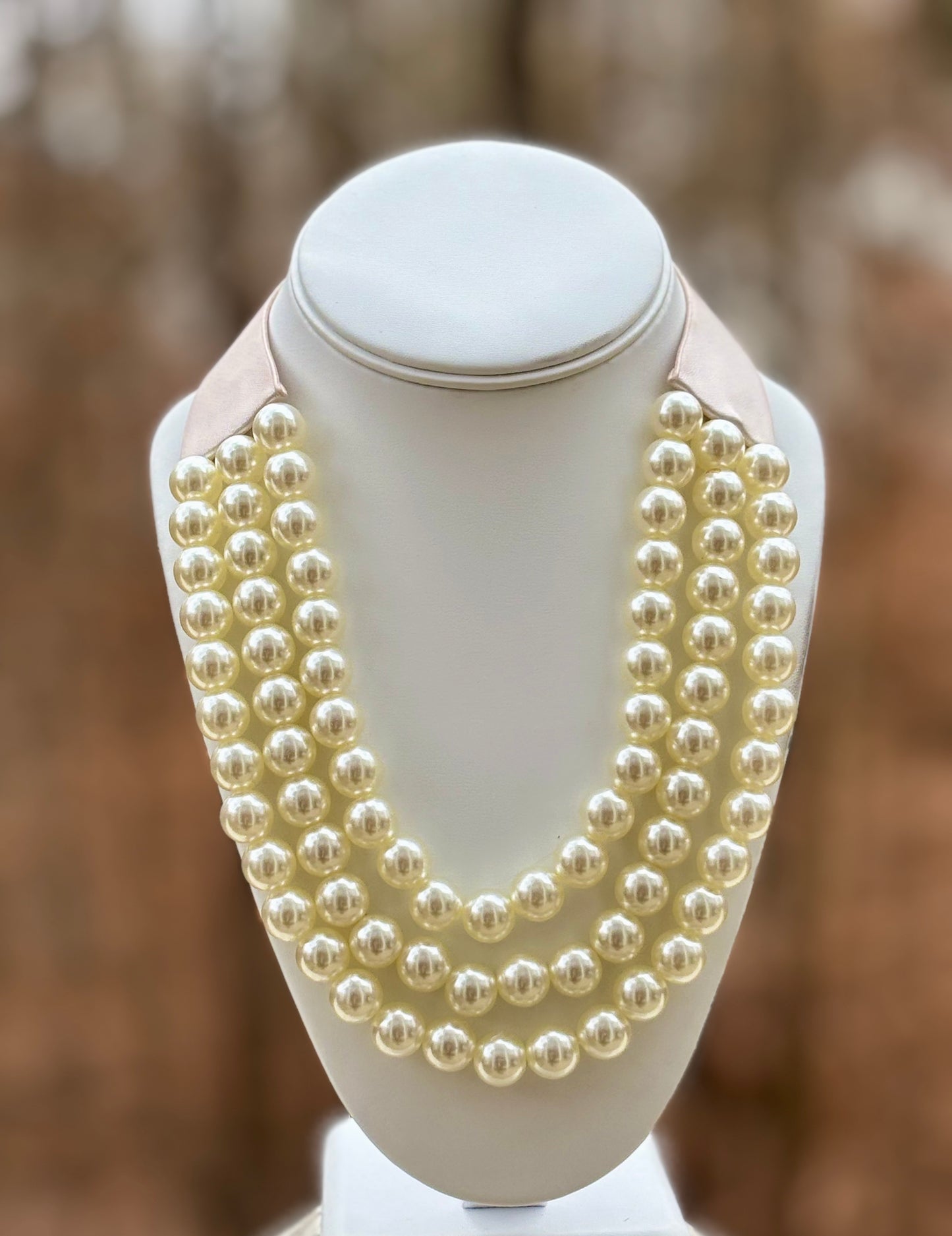 3 Strand Faux Pearl Necklace