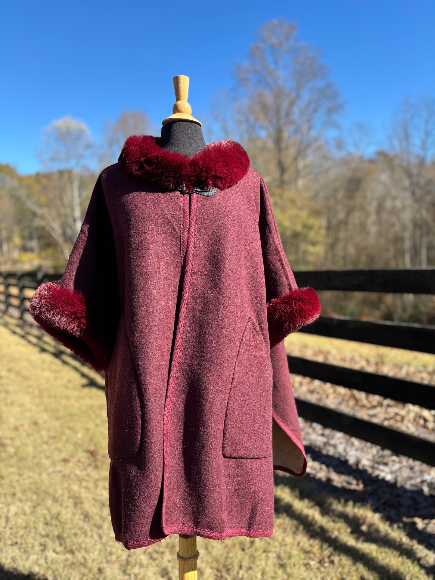 Faux Fur Trim Cape