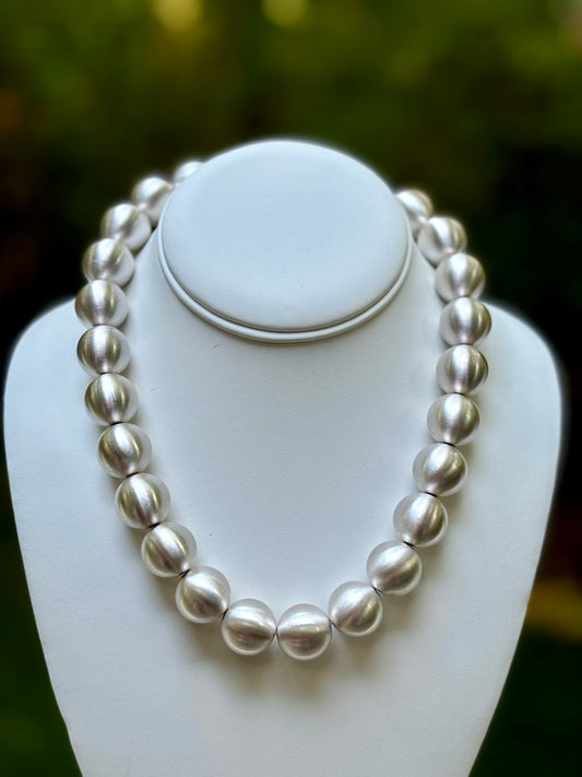 Silver Satin 18mm Bead Necklace
