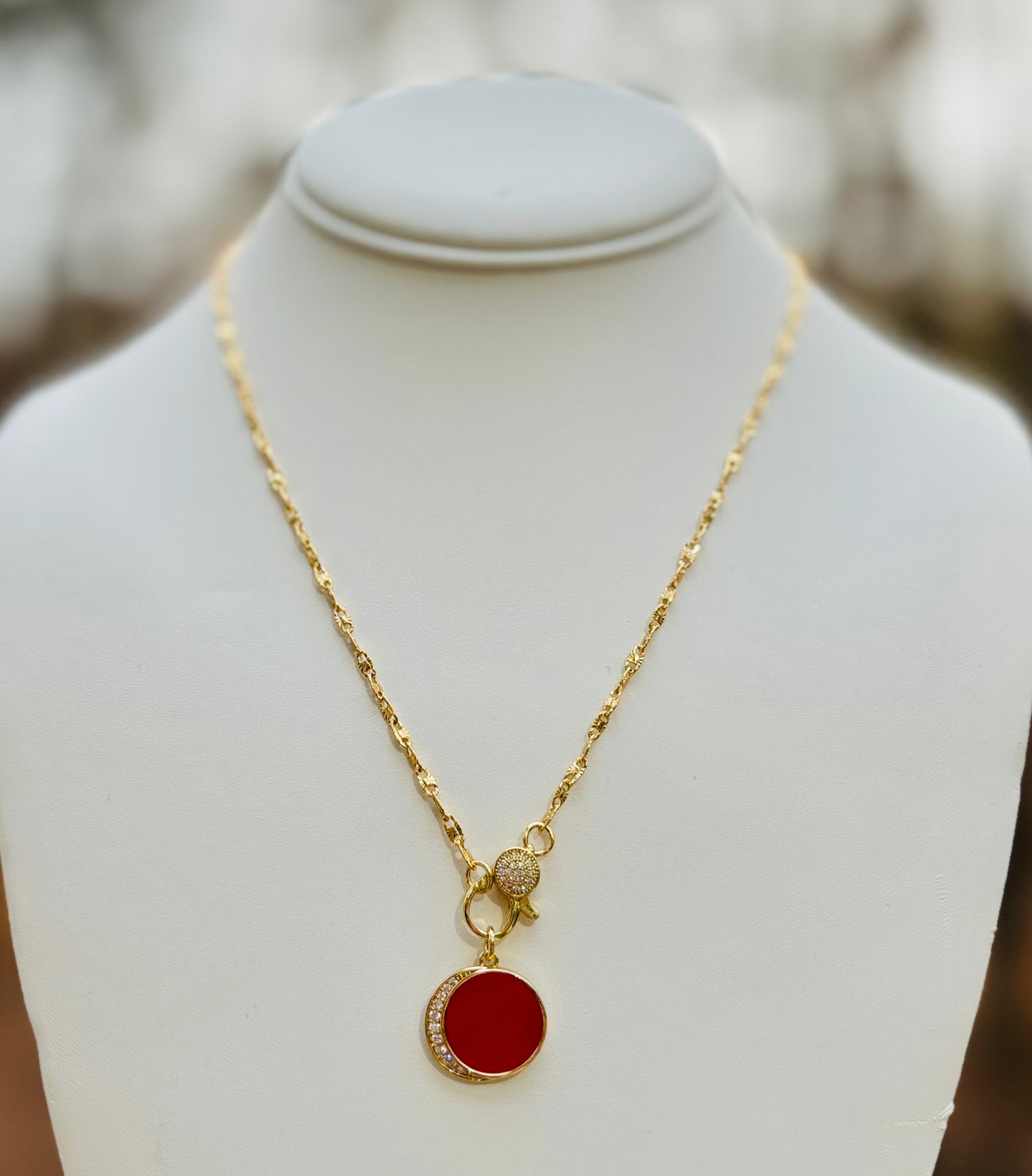 Dainty Gold Chain w Red Enamel Charm