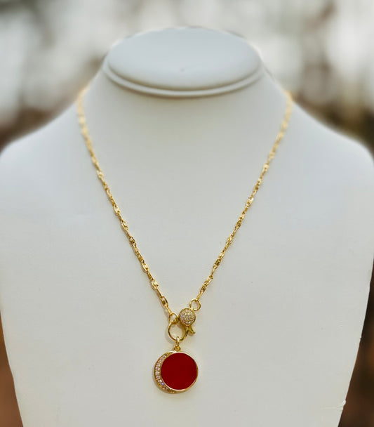 Dainty Gold Chain w Red Enamel Charm