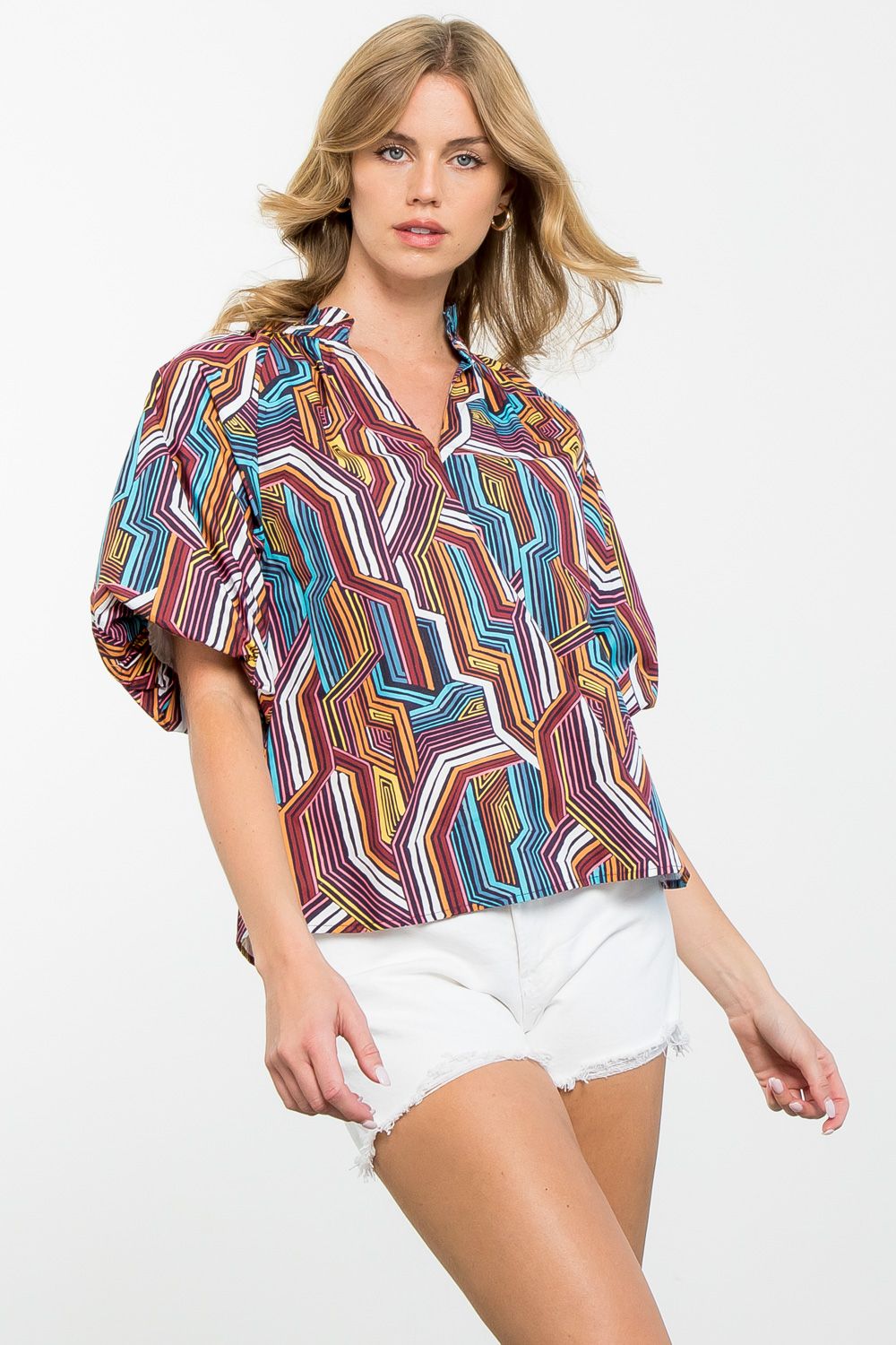 Geometric Puff Sleeve Top