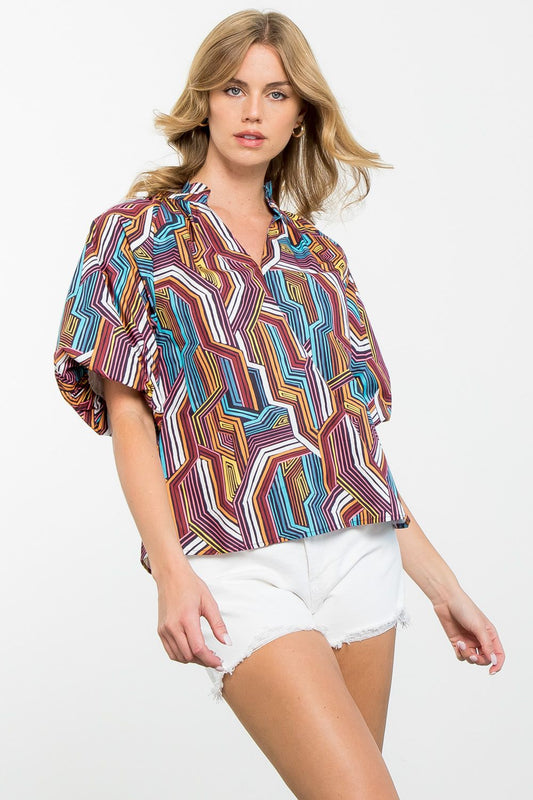 Geometric Puff Sleeve Top