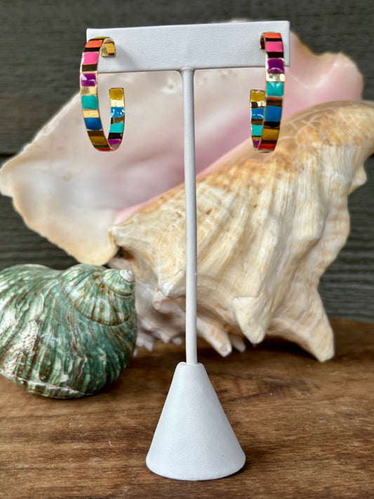 Gold & Rainbow Enamel Stripe Hoop