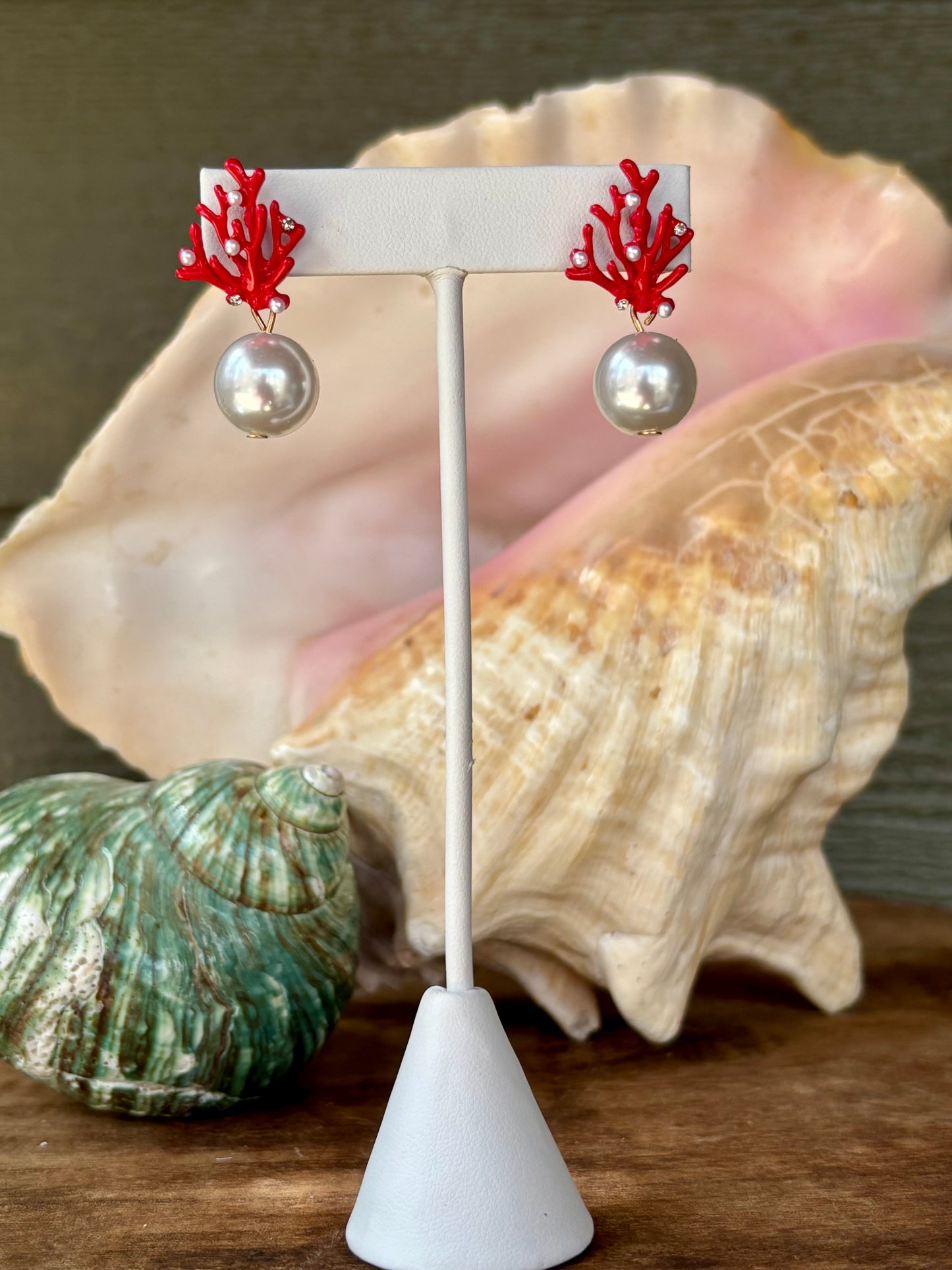 Pearl & Red Coral Stud Earring