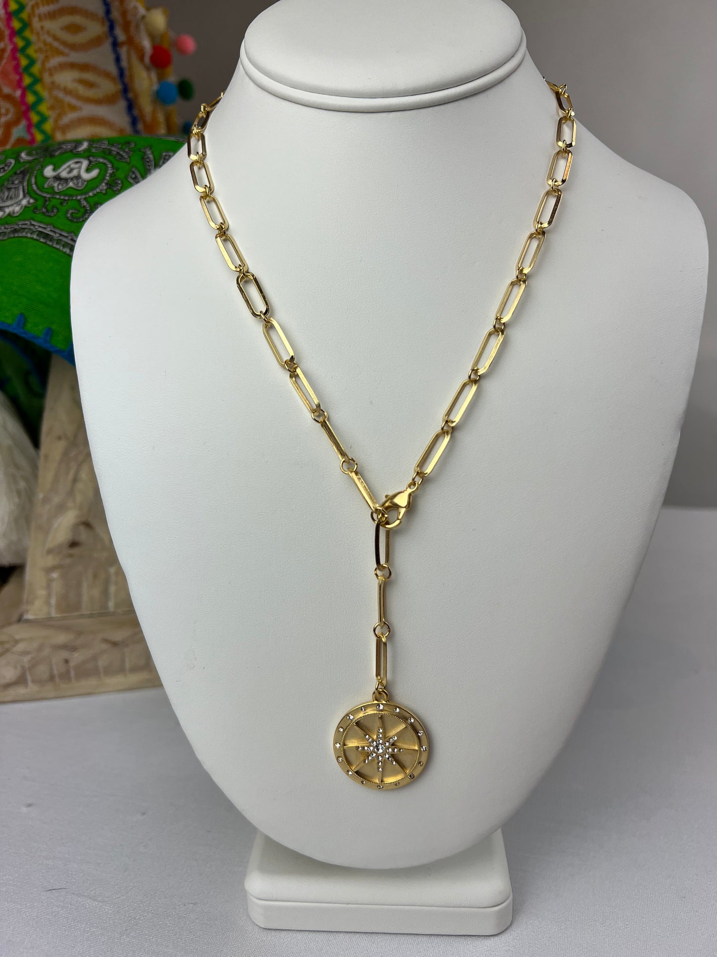 Gold Link Compass Necklace