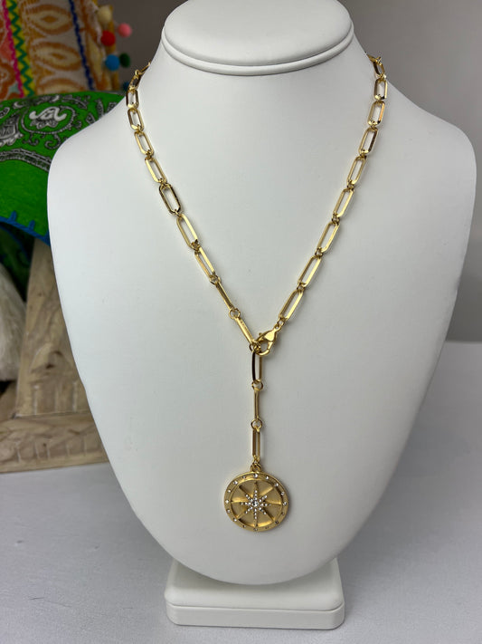Gold Link Compass Necklace