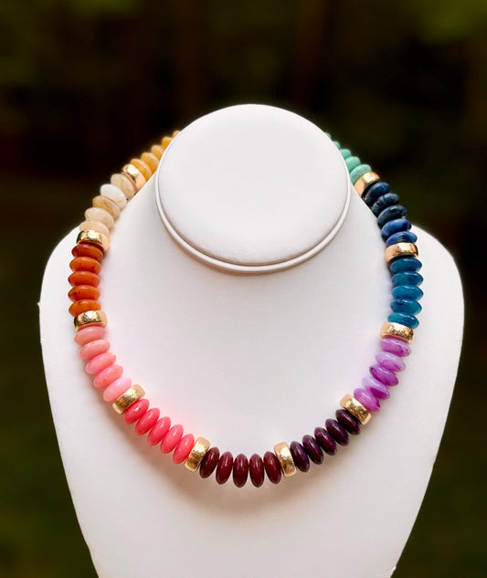 Rondelle Bead Multi Color w Gold Accents Necklace
