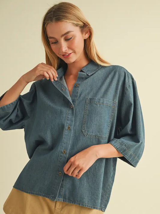 Denim Shirt w Contrast Stitching