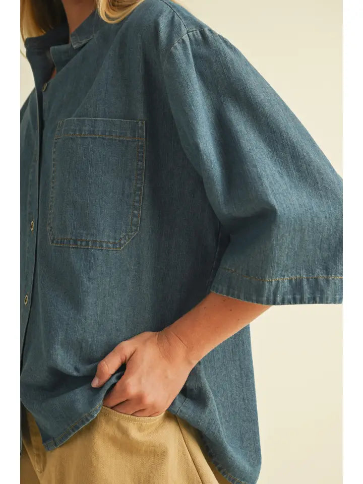 Denim Shirt w Contrast Stitching