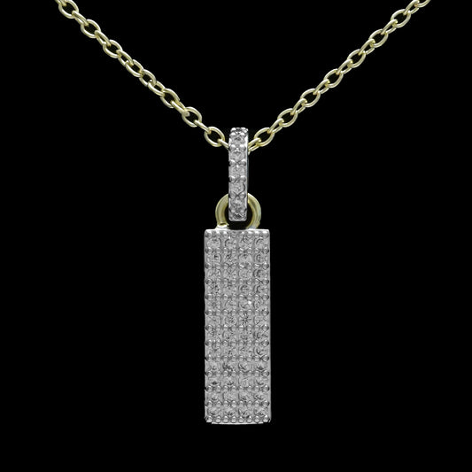 Gold & Silver Necklace w Pave Bar