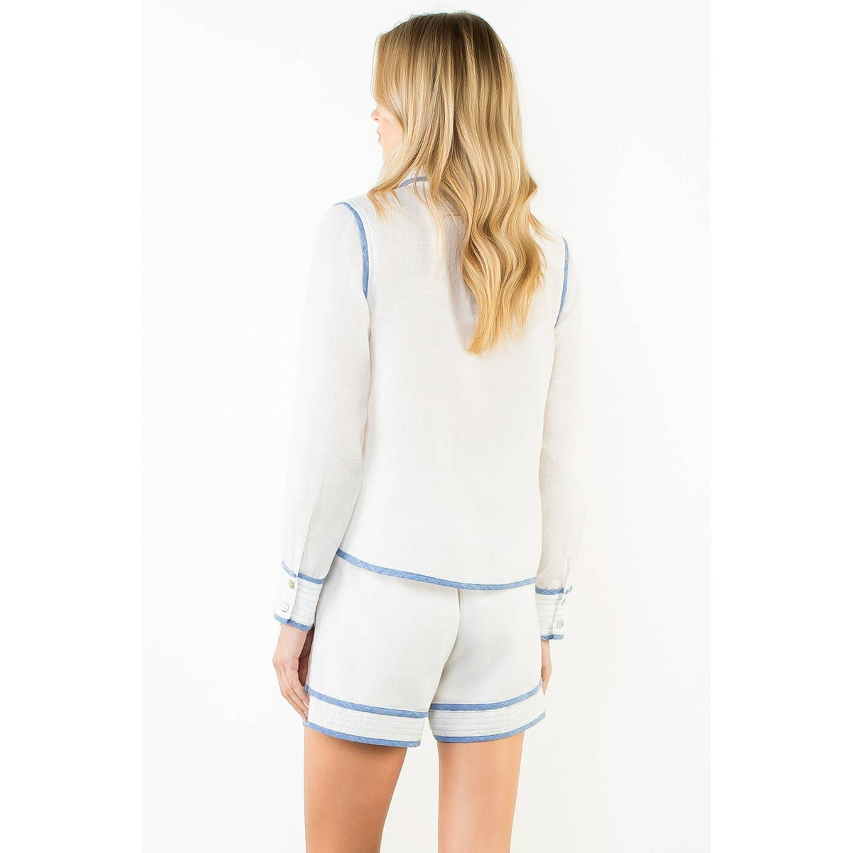 Long Sleeve Contrast Trim Button Up Top