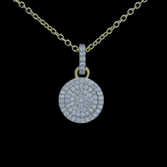 Gold & Silver Necklace w Pave Disc